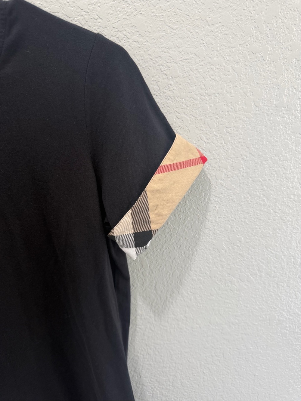 Burberry Black Tee with Signature Check Cuff - Picture 6 of 10